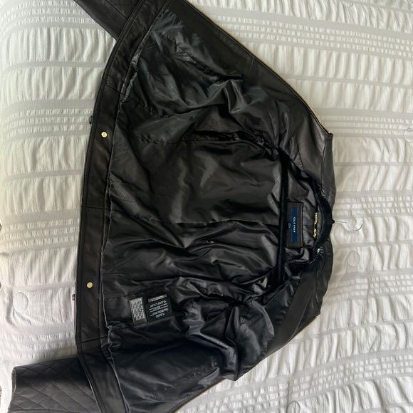 Cole Haan black lambskin leather moto jacket with gold-toned hardware - Picture 11 of 15